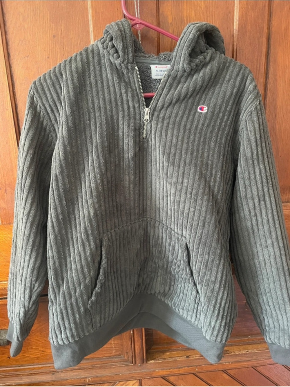 Champion Kids Olive Ribbed Half-Zip Hoodie